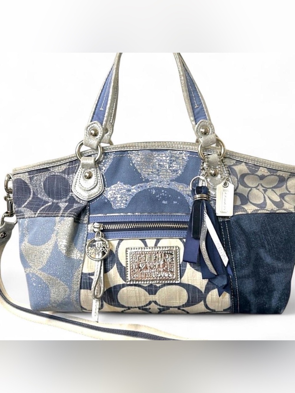 Coach Poppy Denim Patchwork Rocker Satchel 16732